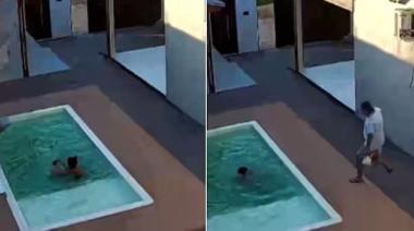 VIDEO- Dramático momento en que un padre evitó que sus dos hijos se ahogaran en la pileta de su casa